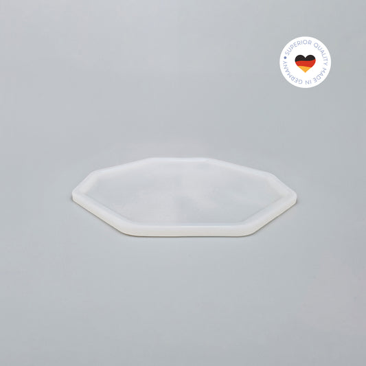 8-eckige farblose Silikonunterlage für Katzengeschirr, Länge 24,5 cm und Breite 24,5 cm – Ansicht von schräg oben