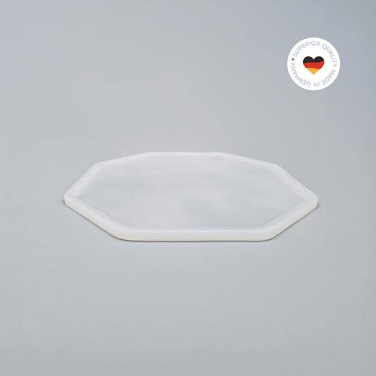 8-eckige farblose Silikonunterlage für Katzengeschirr, Länge 30,5 cm und Breite 30,5 cm – Ansicht von schräg oben