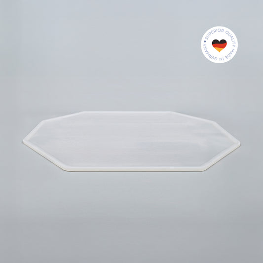 8-eckige farblose Silikonunterlage für Katzengeschirr, Länge 52,5 cm und Breite 52,5 cm – Ansicht von schräg oben