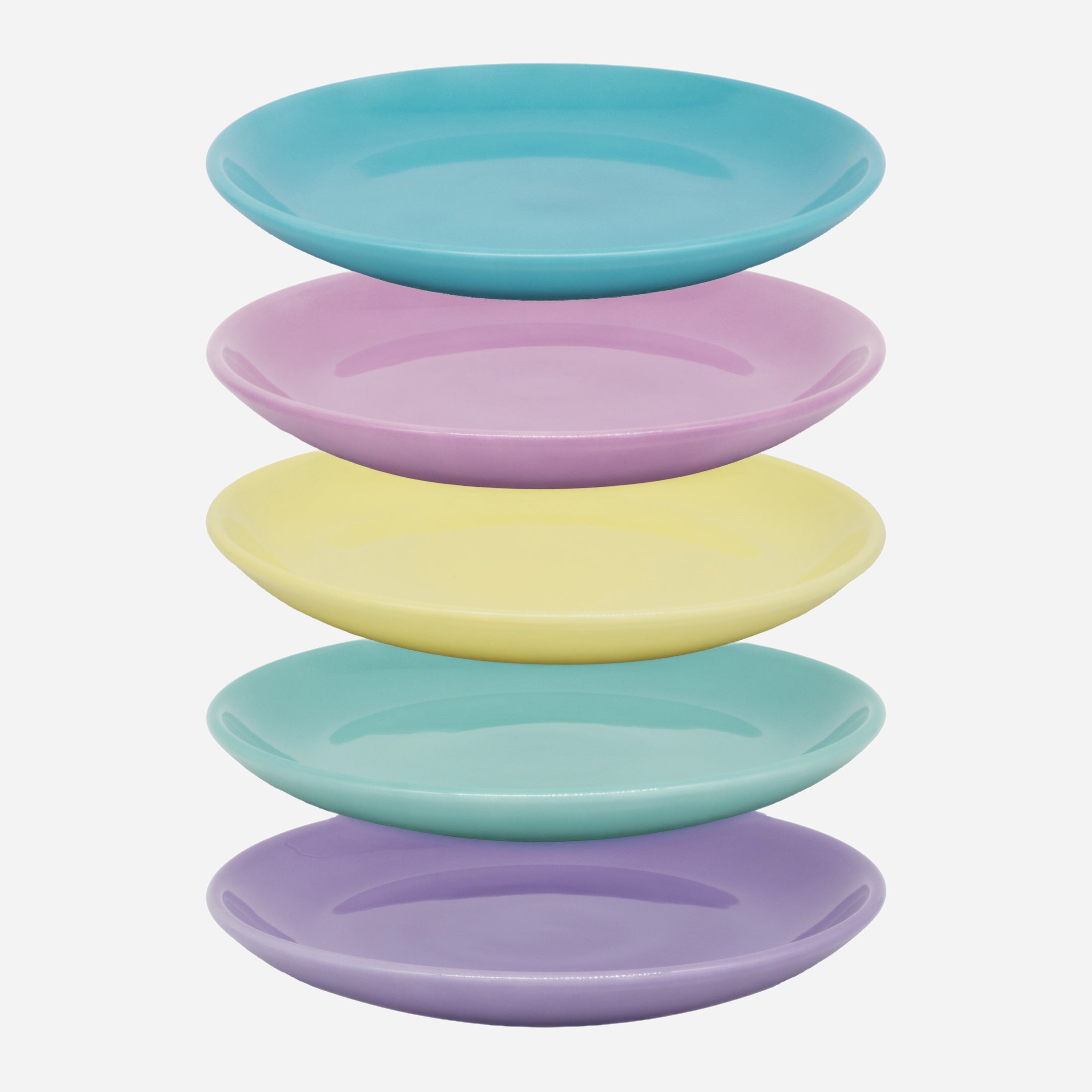 Set-Bestandteil Stapel 5 schwebende Katzenteller bunt aus Porzellan in Größe 18 cm – Ansicht von schräg oben (180)