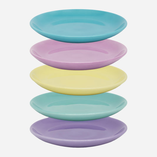 Set-Bestandteil Stapel 5 schwebende Katzenteller bunt aus Porzellan in Größe 18 cm – Ansicht von schräg oben (180)