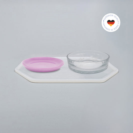 2er Essgeschirr-Set für Katzen – 1 Unterlage, 1 Katzenteller und 1 Trinkschale in Größe 20 cm – Ansicht von schräg oben (200)