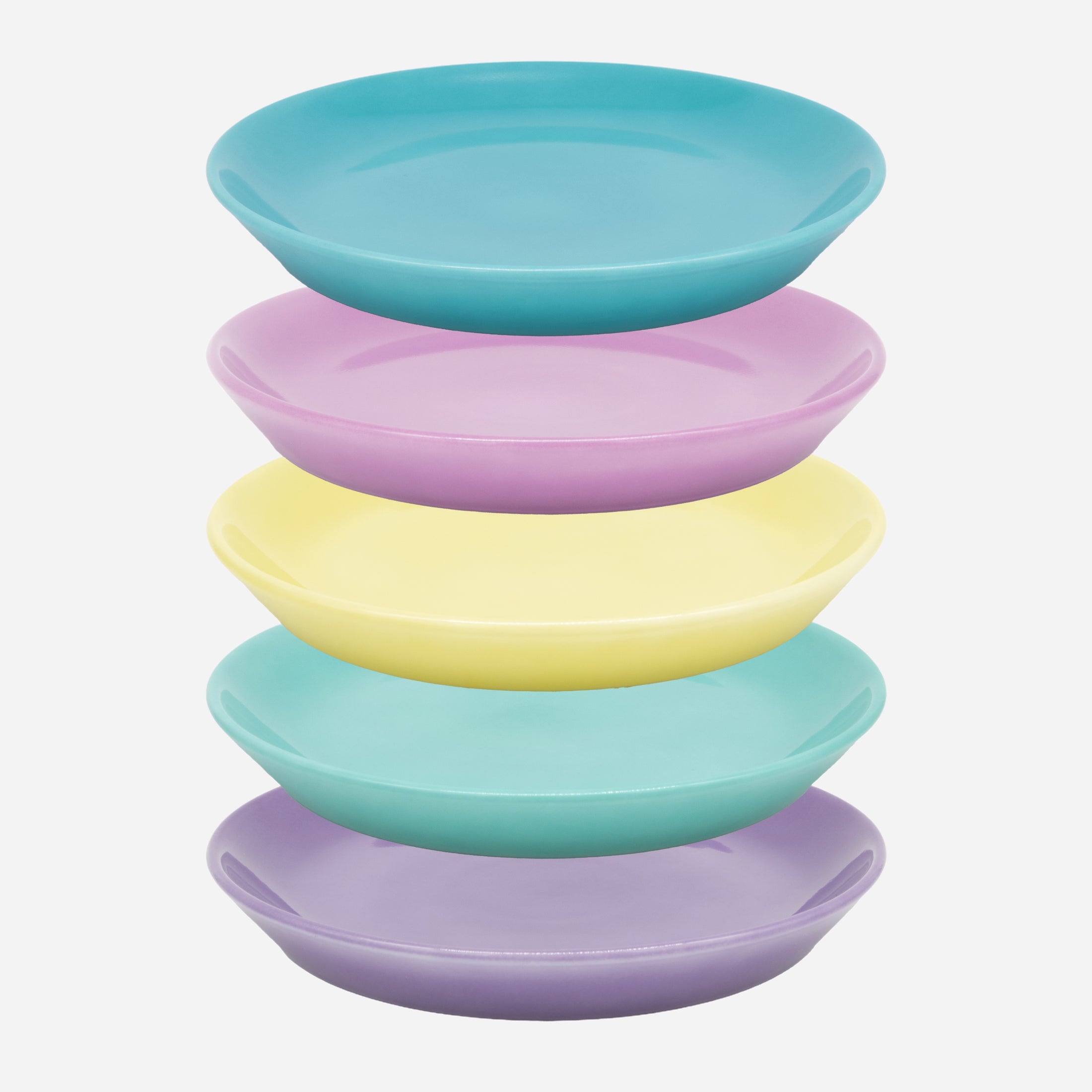 Set-Bestandteil Stapel 5 schwebende Katzenteller bunt aus Porzellan in Größe 20 cm – Ansicht von schräg oben (200)