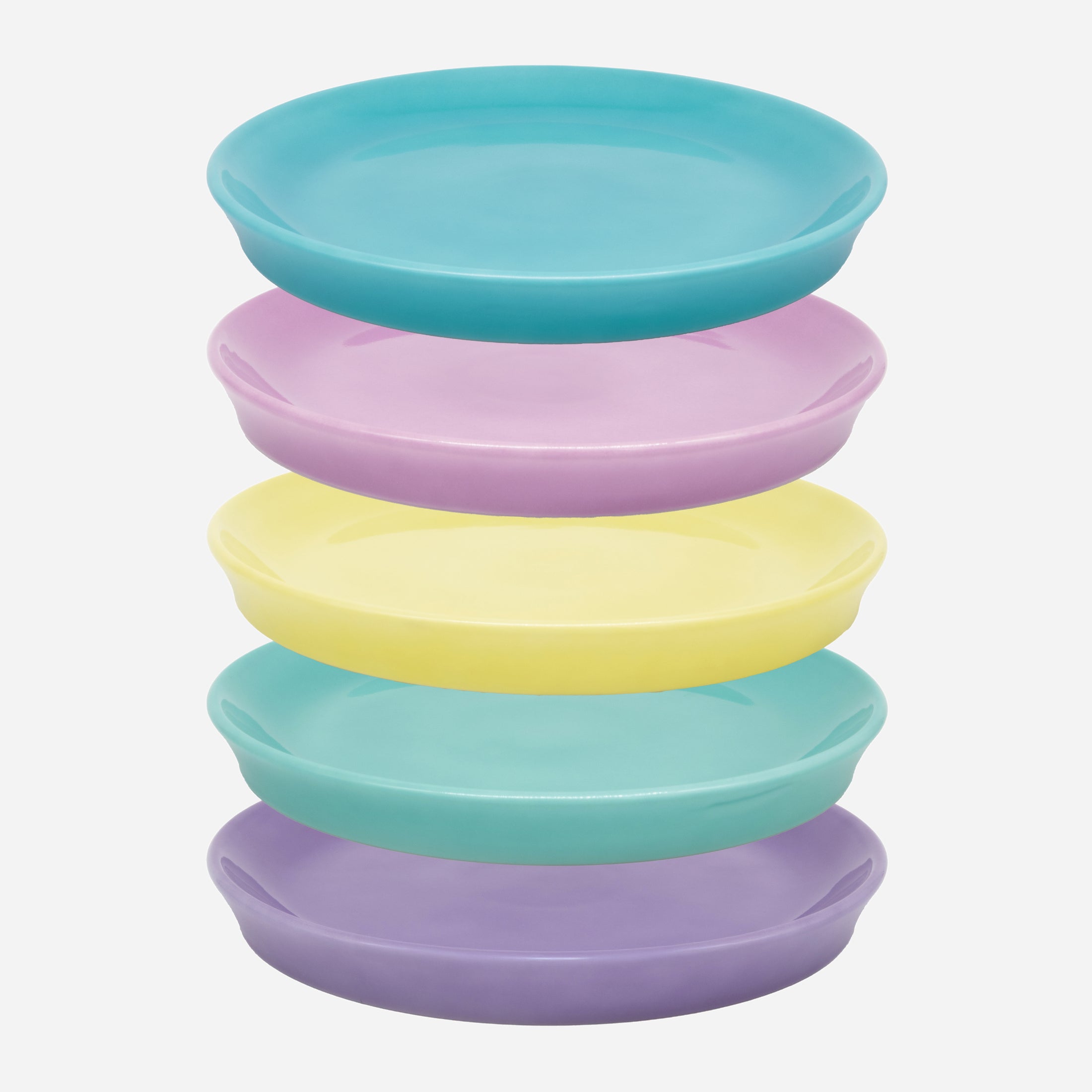 Set-Bestandteil Stapel 5 schwebende Katzenteller bunt aus Porzellan in Größe 22 cm – Ansicht von schräg oben (220)