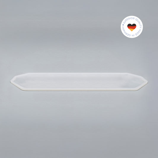 8-eckige farblose Silikonunterlage für Katzengeschirr, Länge 86,5 cm und Breite 24,5 cm – Ansicht von schräg oben