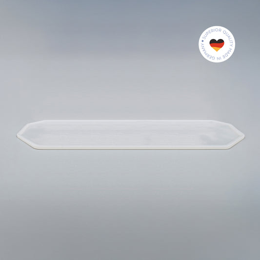 8-eckige farblose Silikonunterlage für Katzengeschirr, Länge 107,5 cm und Breite 30,5 cm – Ansicht von schräg oben