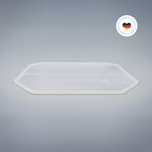 8-eckige farblose Silikonunterlage für Katzengeschirr, Länge 45 cm und Breite 45 cm – Ansicht von schräg oben