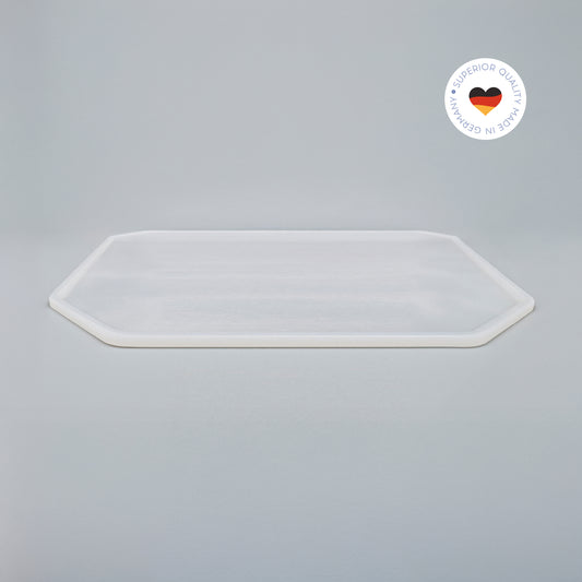 8-eckige farblose Silikonunterlage für Katzengeschirr, Länge 50,5 cm und Breite 50,5 cm – Ansicht von schräg oben