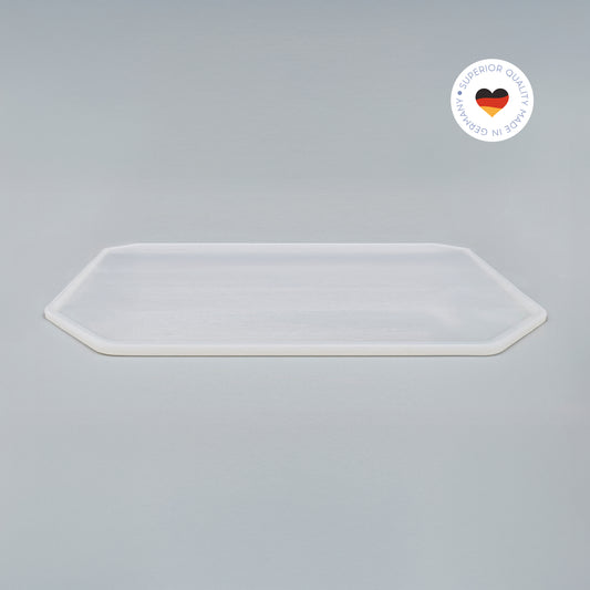 8-eckige farblose Silikonunterlage für Katzengeschirr, Länge 56 cm und Breite 56 cm – Ansicht von schräg oben