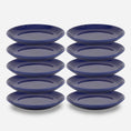 Bild in Galerie-Betrachter laden, Set-Bestandteile: 2 Stapel mit jeweils 5 übereinander schwebenden dunkelblauen Katzentellern aus Porzellan in Größe 18 cm (180)
