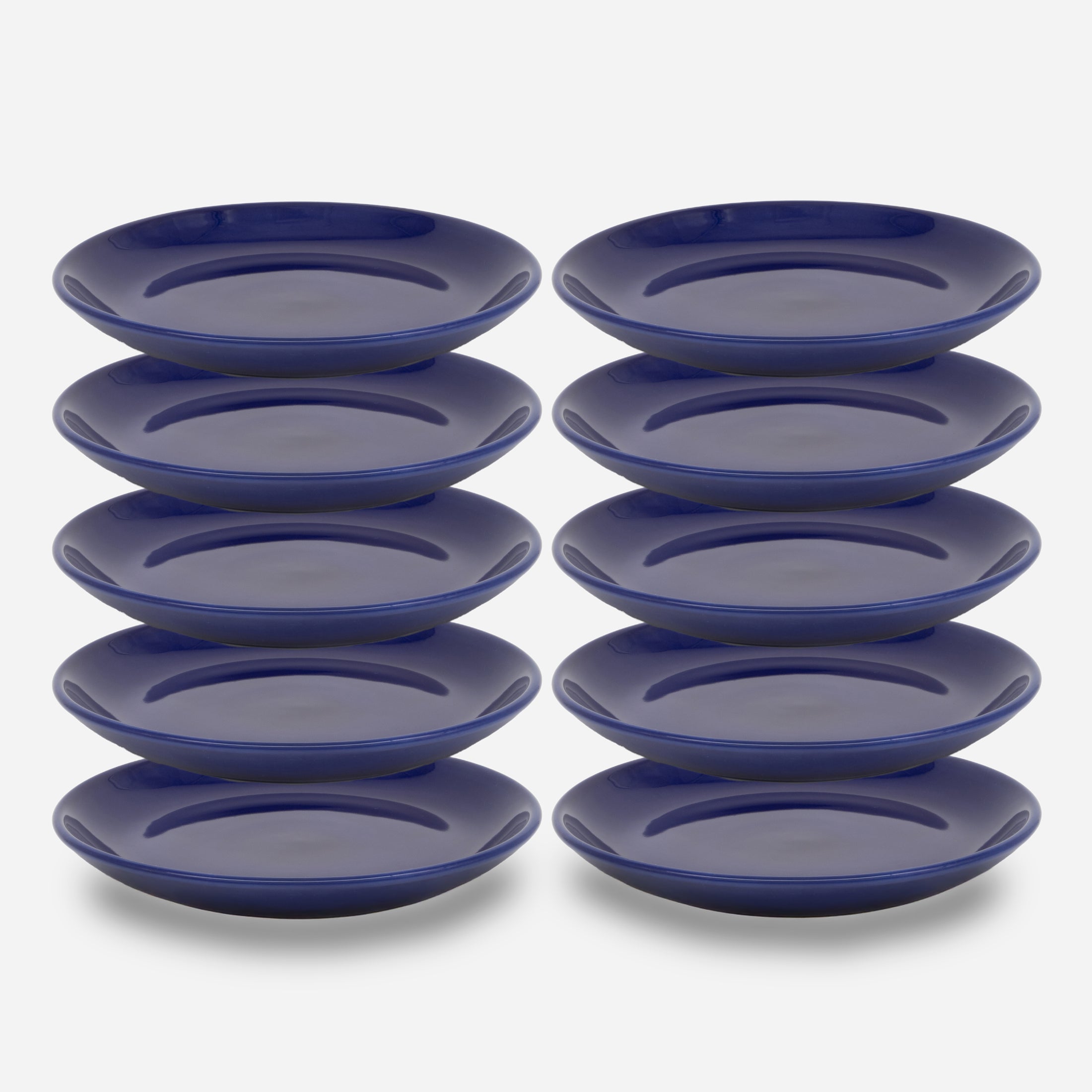 Set-Bestandteile: 2 Stapel mit jeweils 5 übereinander schwebenden dunkelblauen Katzentellern aus Porzellan in Größe 18 cm (180)