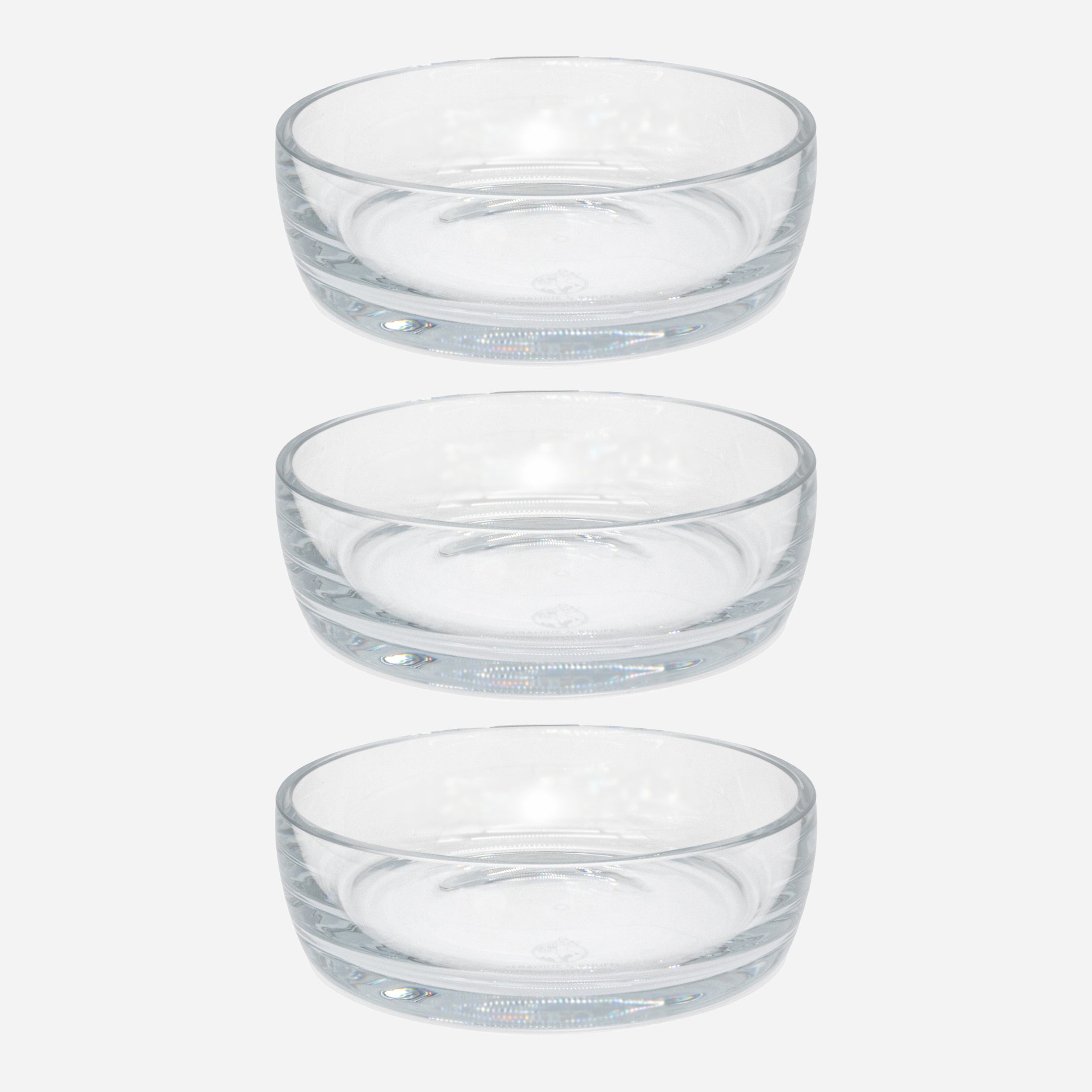 Set-Bestandteile: 3 übereinander schwebende Trinkschalen für Katzen aus farblosem Kristallglas in Größe 18 cm (180)