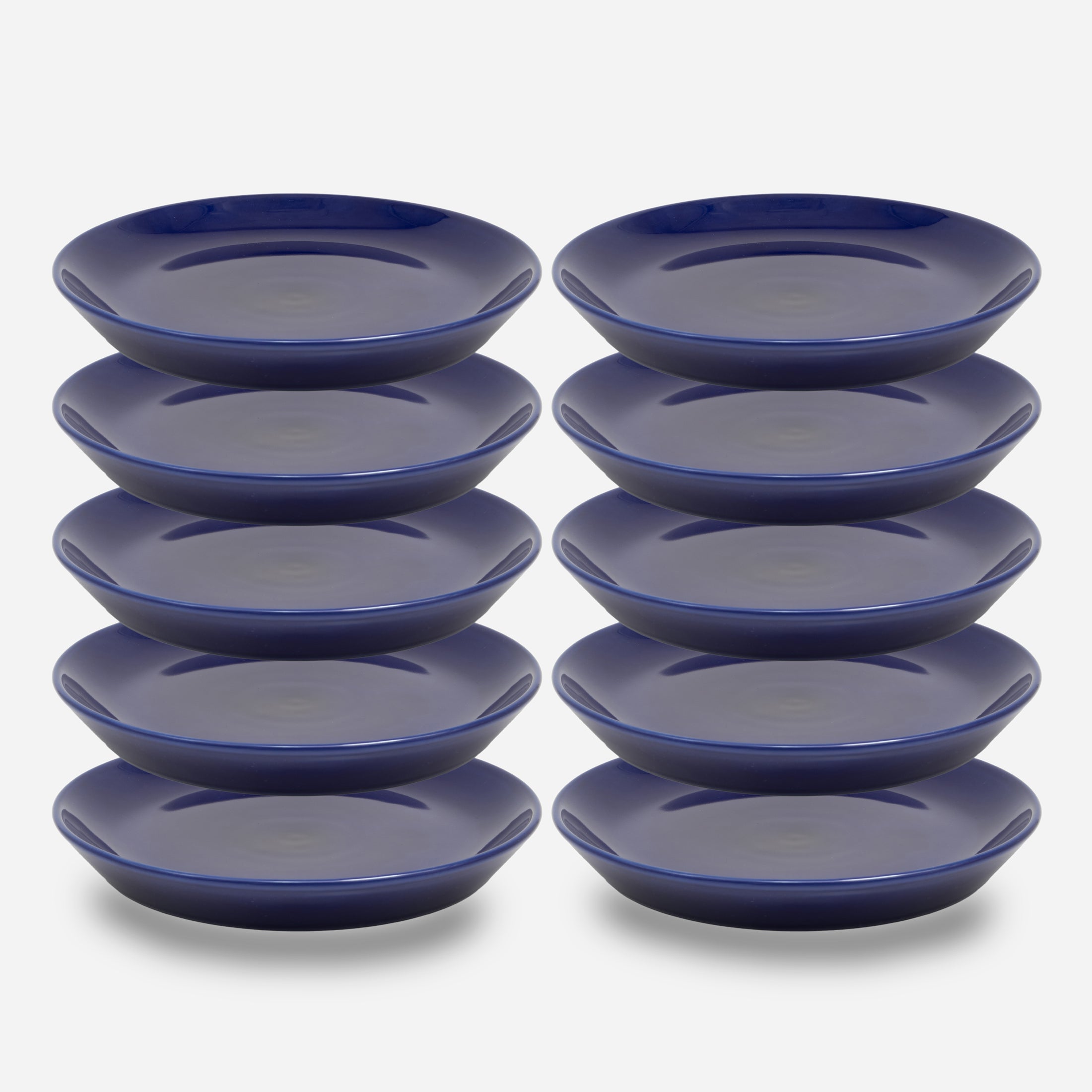 Set-Bestandteile: 2 Stapel mit jeweils 5 übereinander schwebenden dunkelblauen Katzentellern aus Porzellan in Größe 20 cm (200)