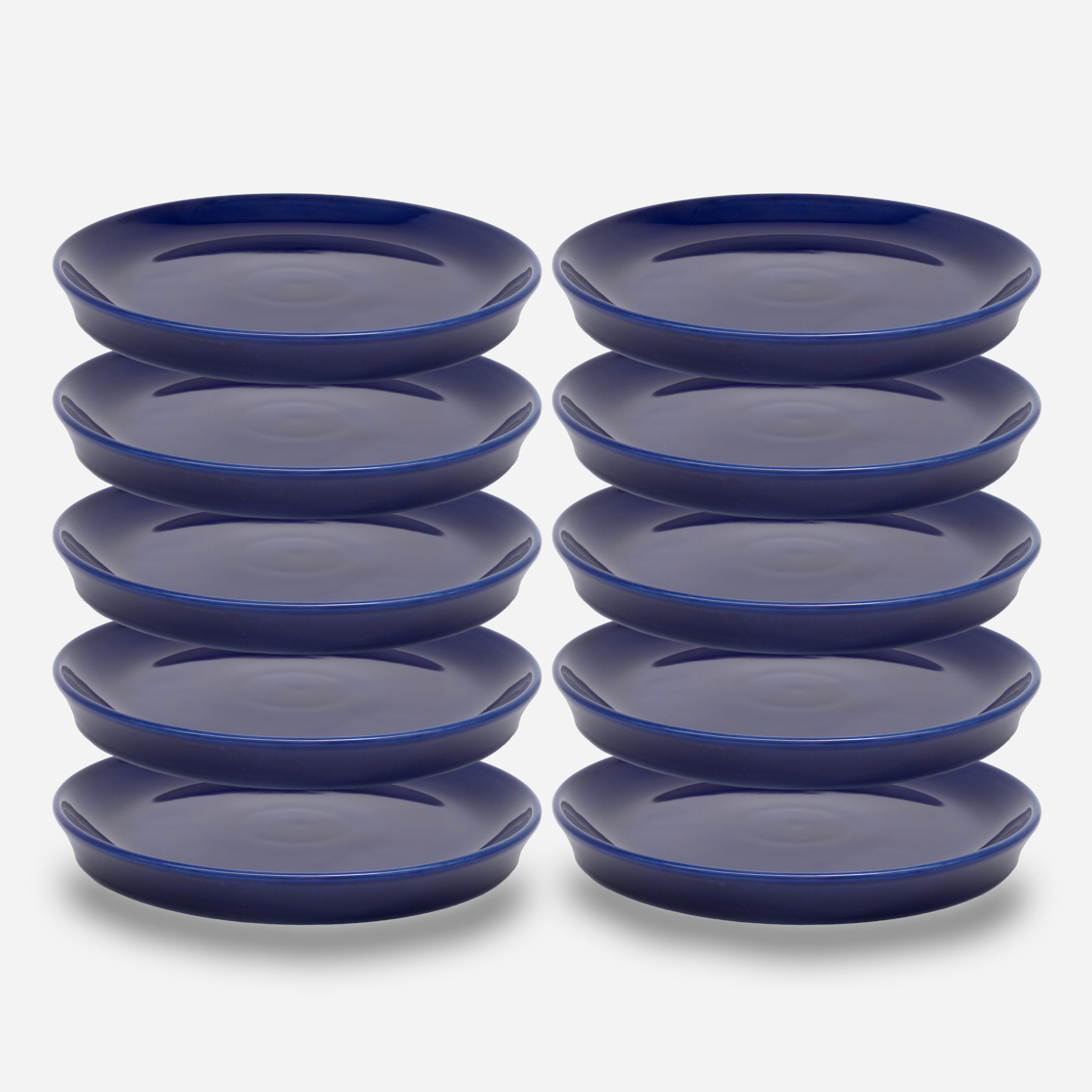 Set-Bestandteile: 2 Stapel mit jeweils 5 übereinander schwebenden dunkelblauen Katzentellern aus Porzellan in Größe 22 cm (220)