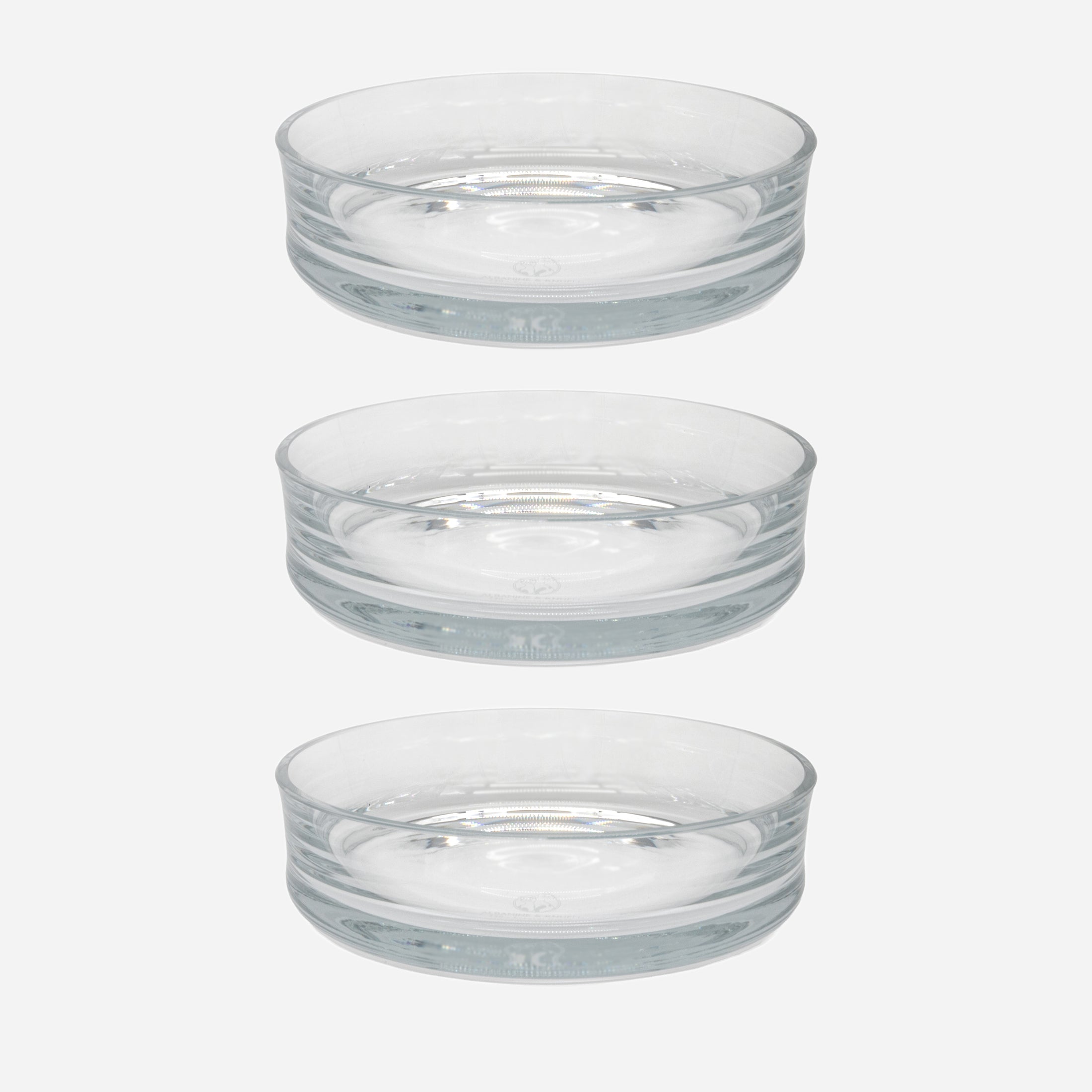 Set-Bestandteile: 3 übereinander schwebende Trinkschalen für Katzen aus farblosem Kristallglas in Größe 22 cm (220)