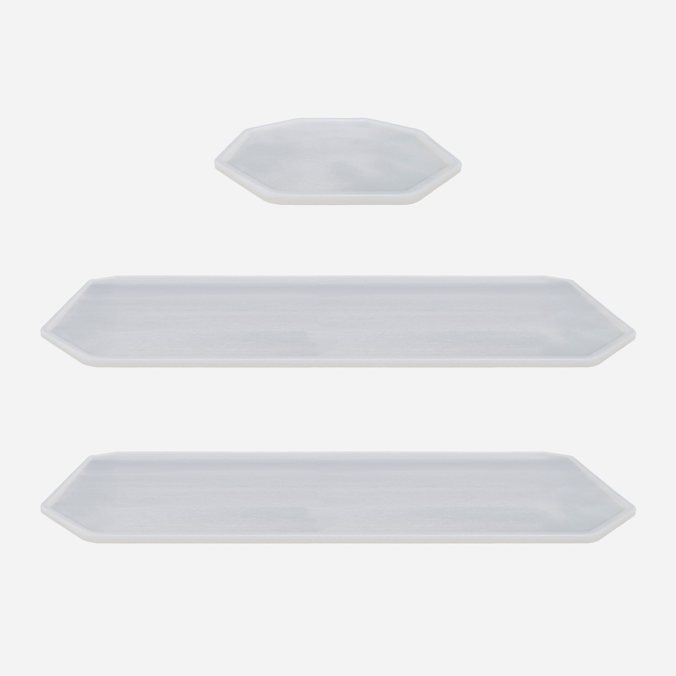 Set-Bestandteile: eine 1er und zwei 6er Unterlagen für Katzengeschirr in Größe 22 cm, jeweils aus farblosem Silikon, übereinander schwebend (220)