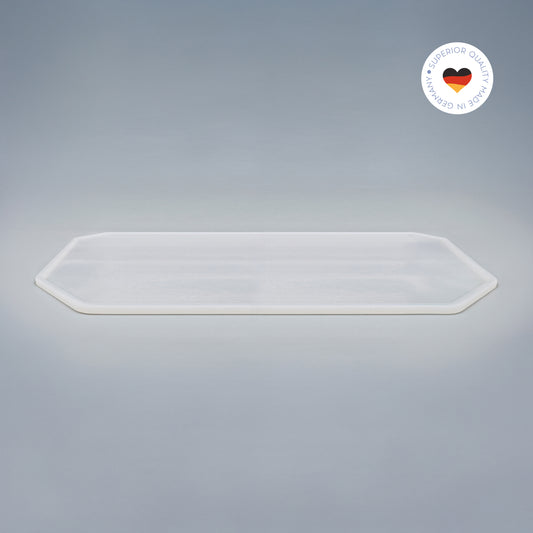 8-eckige farblose Silikonunterlage für Katzengeschirr, Länge 65,5 cm und Breite 45 cm – Ansicht von schräg oben