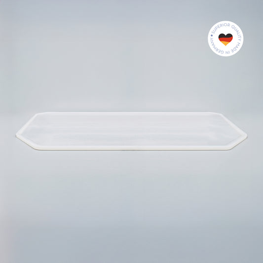 8-eckige farblose Silikonunterlage für Katzengeschirr, Länge 73,5 cm und Breite 50,5 cm – Ansicht von schräg oben