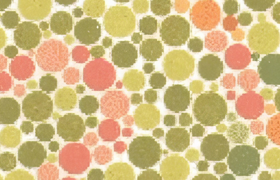 Detail of a red-green dotted optician's test chart for red-green colour blindness