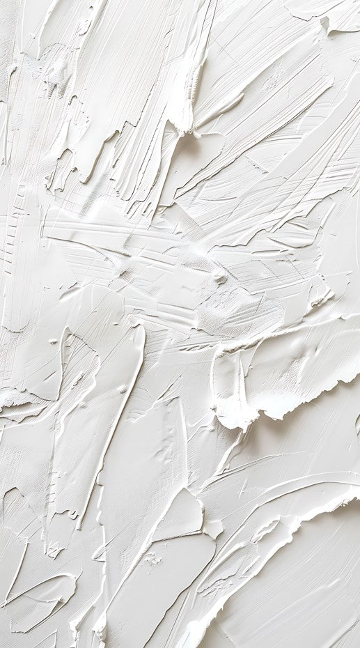 Detailed close-up of white brushstrokes on white canvas