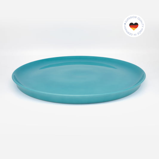 Blauer Katzenteller aus Porzellan in Größe 42 cm – Ansicht von schräg oben (Mountain Lake)