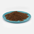 Bild in Galerie-Betrachter laden, Blauer Katzenteller aus Porzellan in Größe 42 cm gefüllt mit einem Berg Trockenfutter – Ansicht von schräg oben (Mountain Lake)
