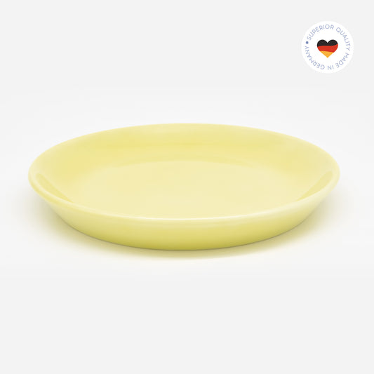 Gelber Katzenteller aus Porzellan in Größe 20 cm – Ansicht von schräg oben (Faded Linden Yellow)