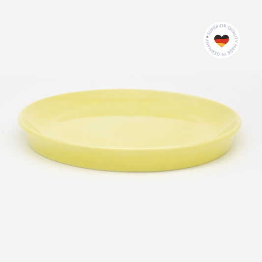 Gelber Katzenteller aus Porzellan in Größe 22 cm – Ansicht von schräg oben (Faded Linden Yellow)