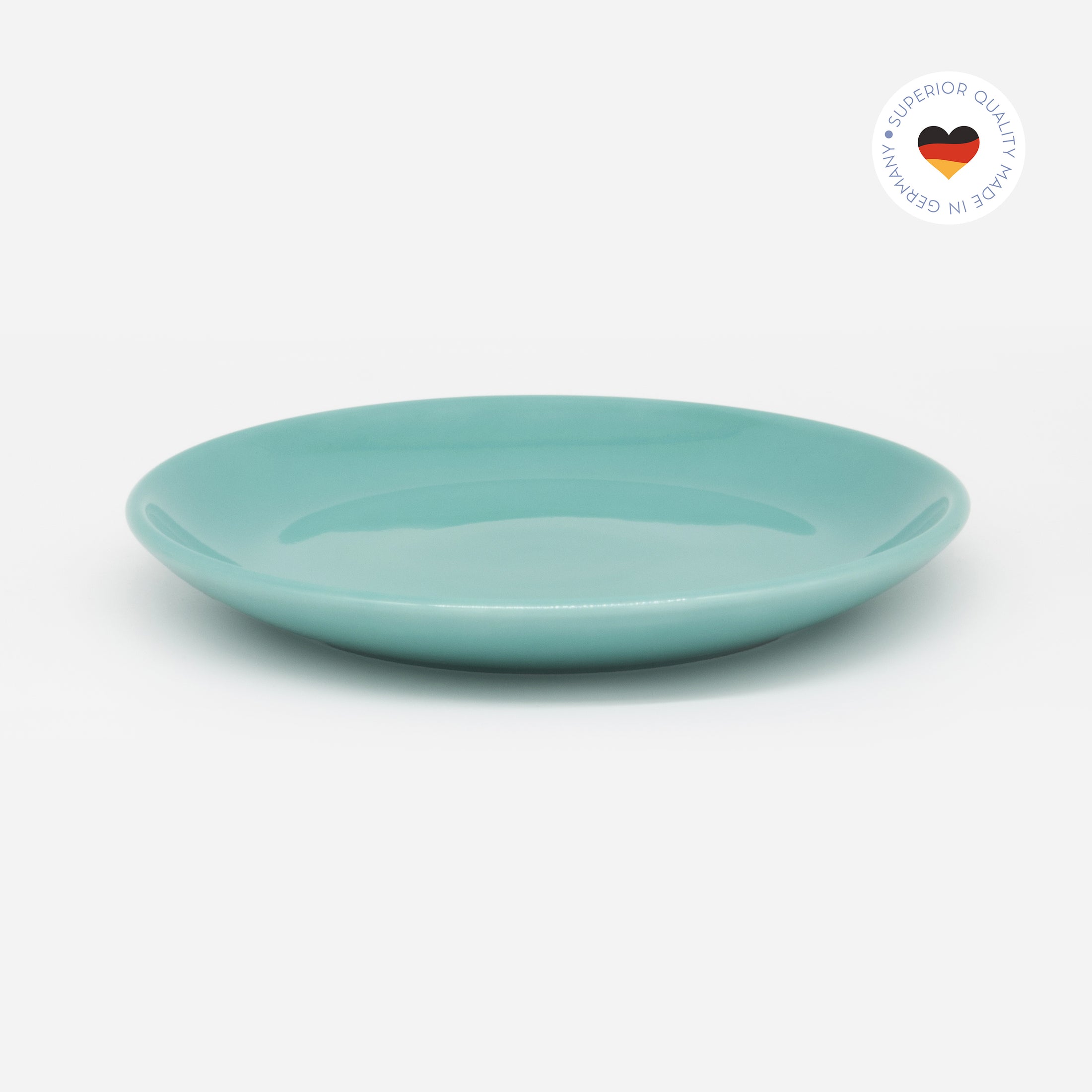 Katzenteller türkis aus Porzellan in Größe 18 cm – Ansicht von schräg oben (Jungle Dawn)