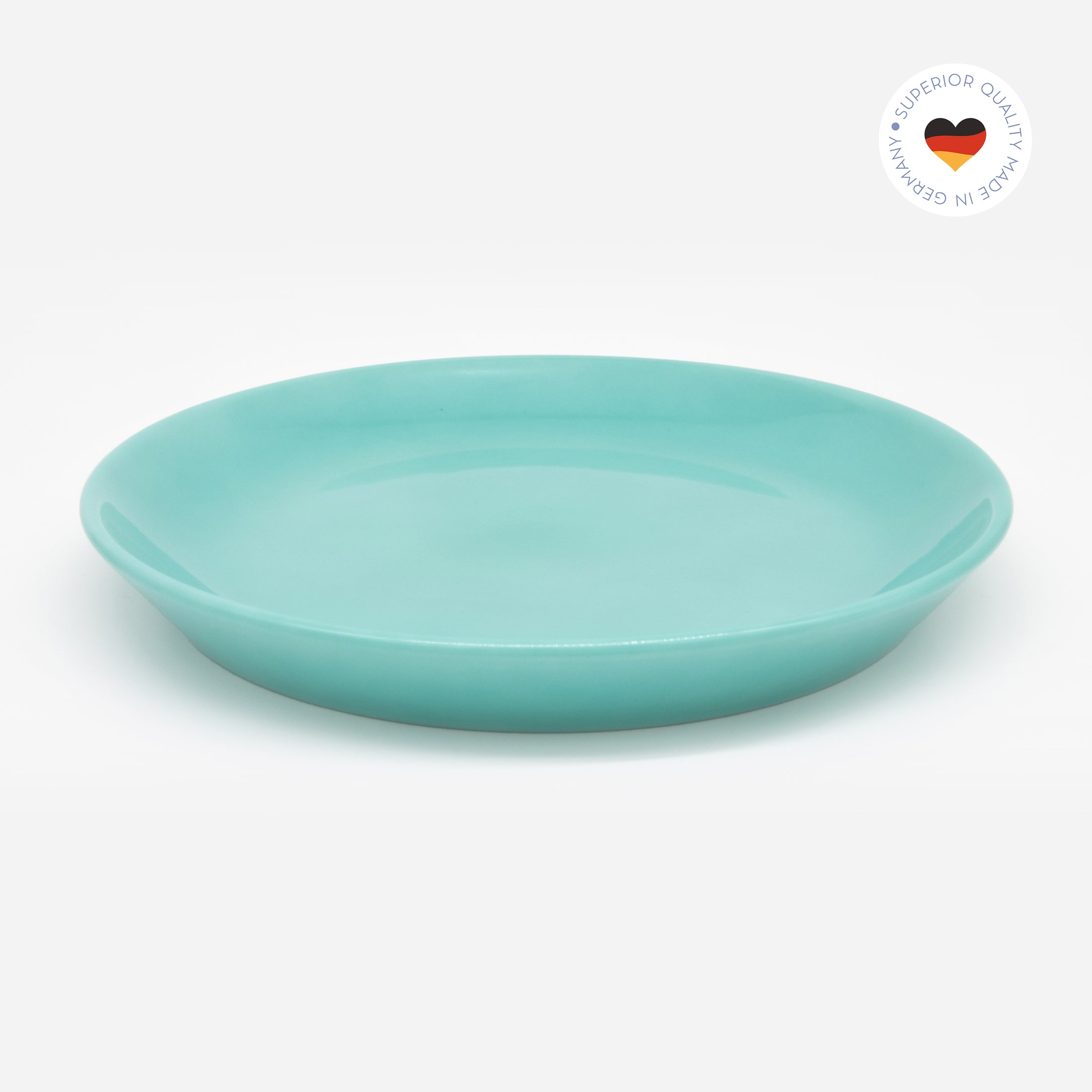 Katzenteller türkis aus Porzellan in Größe 20 cm – Ansicht von schräg oben (Jungle Dawn)