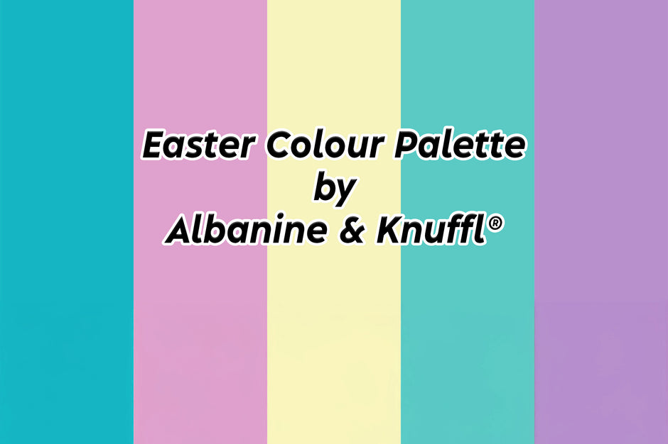 Farbübersicht von 6 nebeneinander liegenden Farbstreifen der 6 katzenfreundlichen Farben der Katzenteller von Albanine & Knuffl