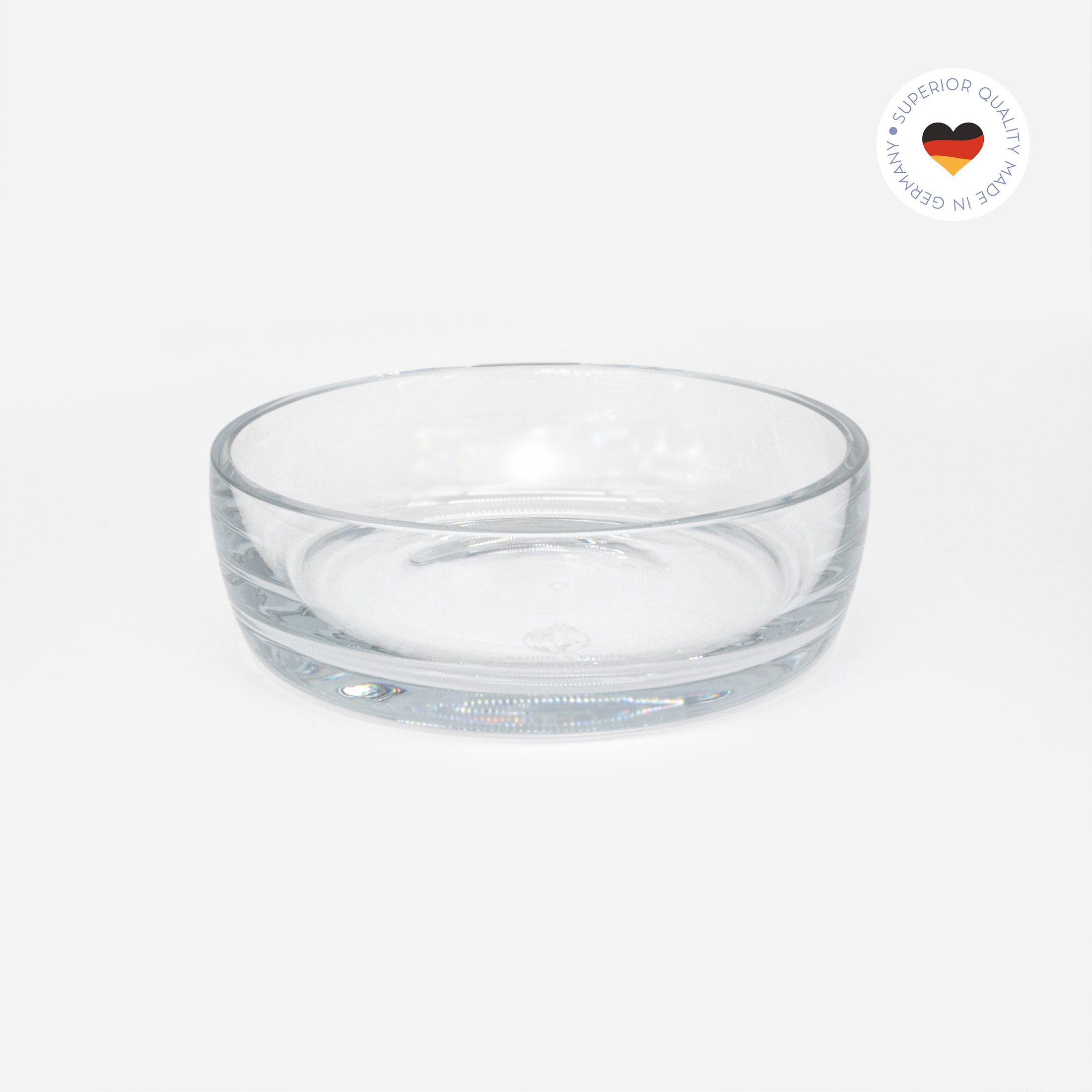 Trinkschale für Katzen aus farblosem Kristallglas in Größe 18 cm – Ansicht von schräg oben